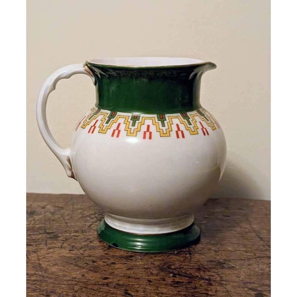 Antique Royal Bayreuth Art Deco Pitcher 5.5" Geometric Zigzag Bavarian Porcelain